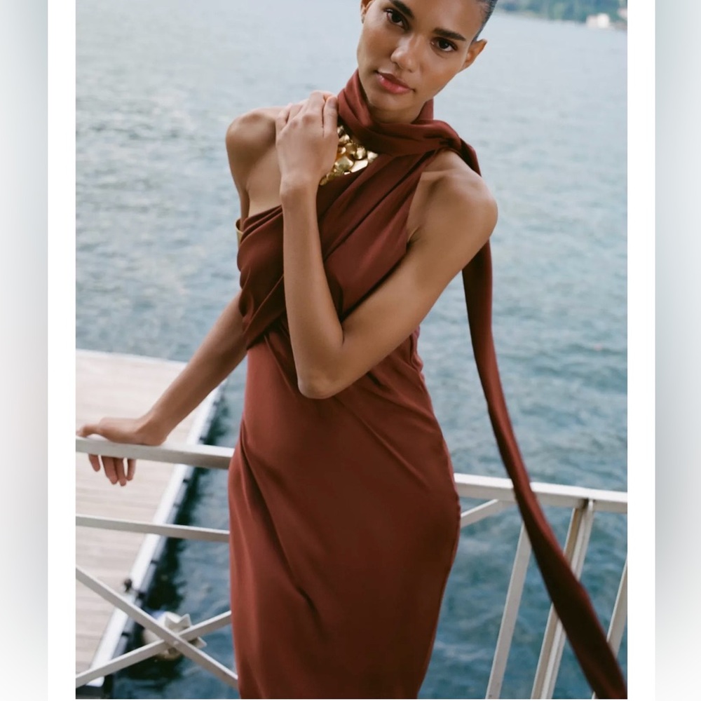 Zara One Shoulder Brown Dress